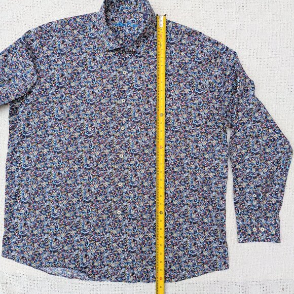 Alan Flusser Shirt Men's XXL Blue Floral Casual Cotton Button Up Long Sleeve - Picture 7 of 9